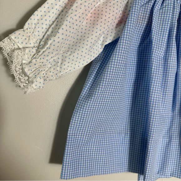 Vintage Nannette Blue and White Gingham Dress with Polka Dot Sleeves - Picture 3 of 7